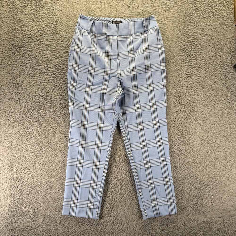 7th Avenue Pant Womens 12 Blue Plaid Polyester Dress Straight Business Formal